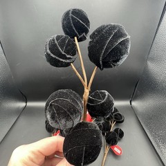 Black Velvet Ball Pick Artificial Floral Stem Deco Floral NEW ~ Set of 5 Stems