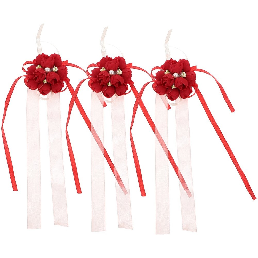 3Pcs Red Bridal Wrist Flower Fabric Bands for Bohemian Wedding Decor