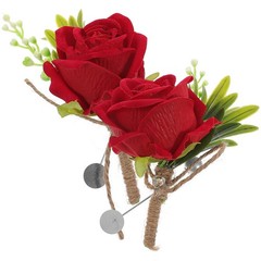 2Pcs Red Simulated Flower Boutonniere for Wedding Party Bride and Groom