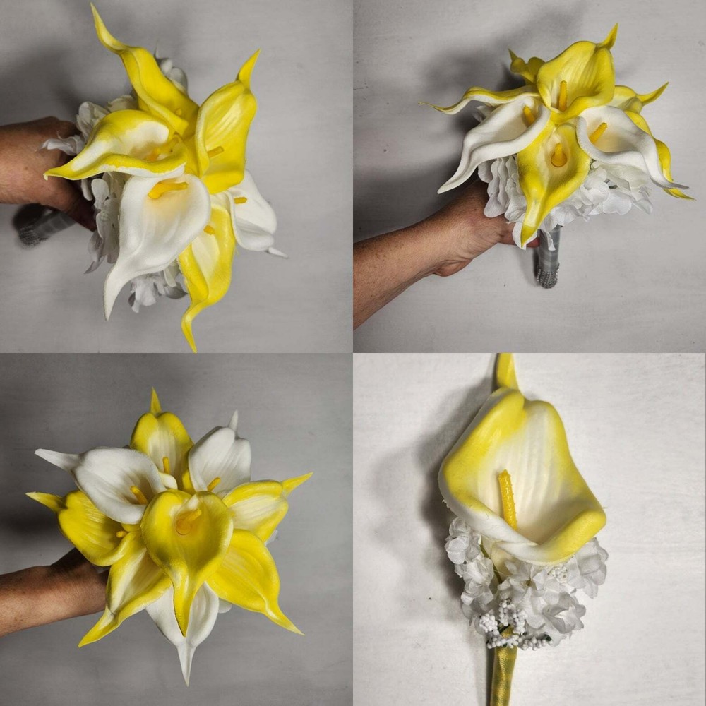 Yellow White Calla Lily Bridal Wedding Bouquet Accessories