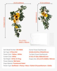 Uimoso Artificial Wedding Arch Flowers Kit Yellow 2 Pcs Flowers 1 Pcs Drapes