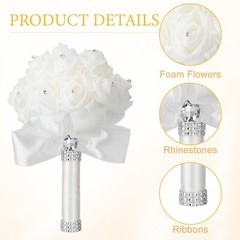 10 Pcs Wedding Bouquets for Engagement Church Party (White)