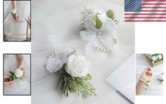 Adjustable Pearl Bracelet Corsages – Ivory Roses for Brides and Proms – Set of 2