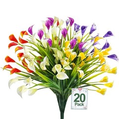 TURNMEON 20 Bundles Calla Lily (400 Heads) Artificial Flowers for Outdoors, Fake