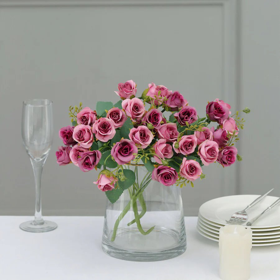 DUSTY ROSE 2 Bouquets 12″ Faux Open Roses Artificial FLOWER Bushes Party Events
