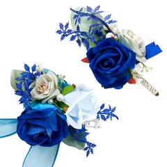 Deep Blue Corsage & Boutonniere Set – 2 Pcs Wrist Bracelets for Wedding, Prom, P