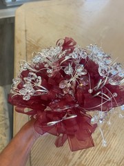 Burgundy/ Maroon Ramo Quinceañera Ribbon/ Clear Crystals / Beads Bouquet