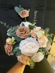 Champagne, Bronze/brown Hand Tied Style With matching Boutonnière