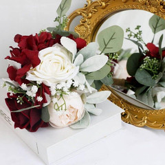 Burgundy & White Silk Rose Bridesmaid Bouquets Set of 8 for Weddings