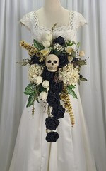Black Skull Cascade Faux Silk Wedding Bouquet