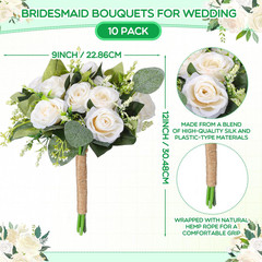 10 Pack White Artificial Bridesmaid Bouquets, 7 Inch, Vintage, Rustic, Boho Styl