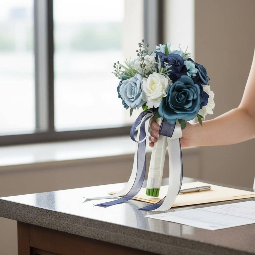 Blue and Pale Blossom Arrangement Long-Lasting Keepsake Handheld Flower