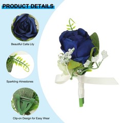 2Pcs Artificial Rose Wrist Corsage and Boutonnieres Set Wedding Dark Blue