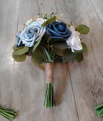Dusty Blue Navy Rose Bridal Bouquet White Wedding Flowers Eucalyptus Bridesmaid