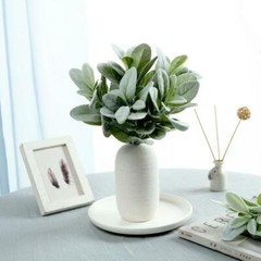 4 Frosted Green 12-Inch Artificial Flocked Lambs Ear LEAVES SPRAYS STEMS Party