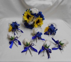 Rustic Package Silk Flower Wedding Bridal Bouquet Sunflower Royal Blue Burlap