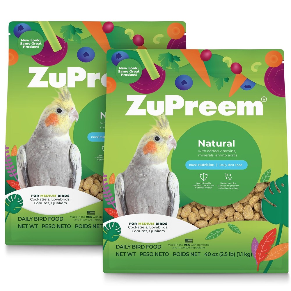 ZuPreem Natural Pellets Bird Food Medium Birds 2.5lb 2-Pack Made in USA