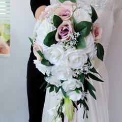 Bridal Artificial Rose Bouquet Silk Flowers Bridesmaid Drop Shape Decor