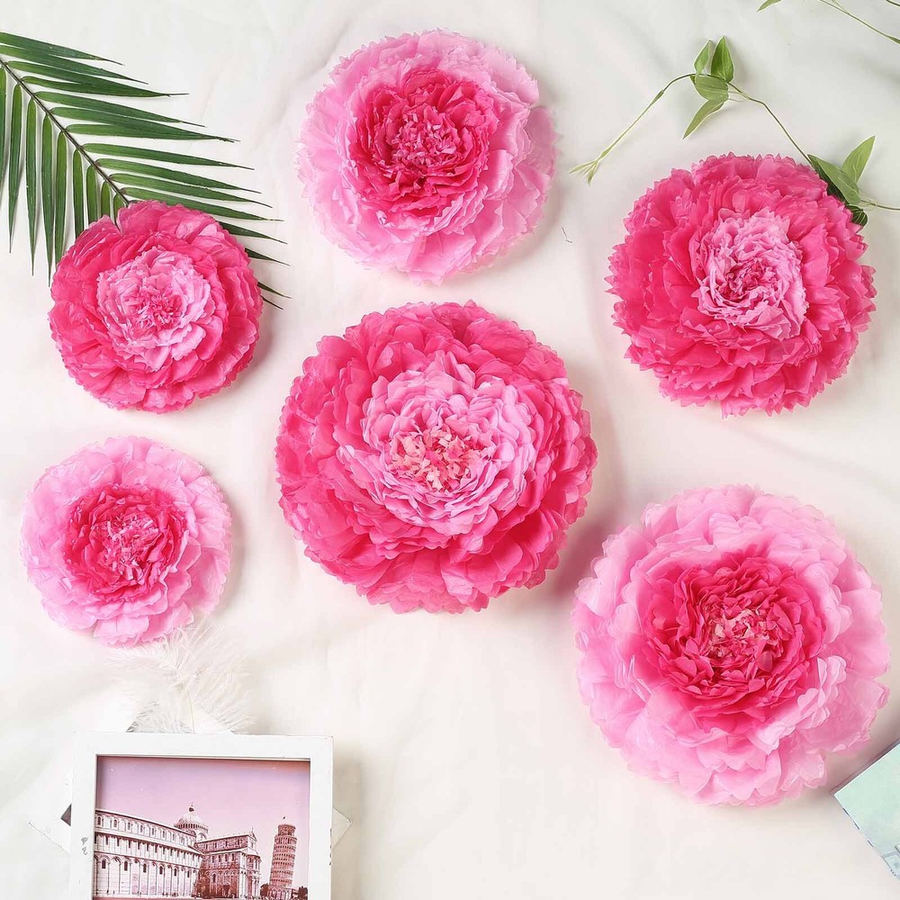 12 pack 7″ 9″ 11″ Fuchsia and Pink Tissue Paper Carnation Flowers Home Backdrop