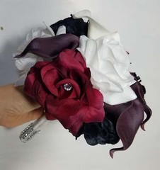 Burgundy Black White Rose Calla Lily Bridal Wedding Bouquet Accessories