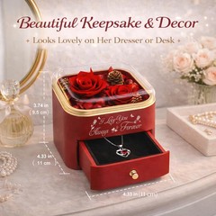 minstely Forever Preserved Rose with Hidden Necklace, Romantic red