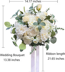 Elegant White Bridal Cascading Bouquet for Boho Rustic Weddings & Anniversaries