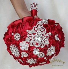 Bridal Wedding Bouquet Round Bling Brooch Bouquet Artificial Rose Flower Bunc…