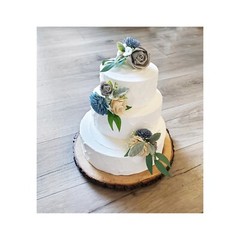 3PC Dusty Blue Gray Wedding Cake Flower Set Sola Wood Floral Decor Anniversary