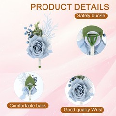 Rose Corsage for Groom Bride Groomsmen Wedding Party Light Blue
