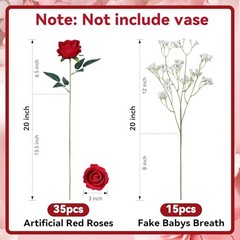 35 PCS Artificial Red Roses with 15 35 Pcs Red Roses With 15 Pcs Baby Breath