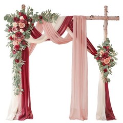 Deluxe Wine Red Artificial Wedding Arch Flowers with Drapes Kit-Pack of 5, 2p…