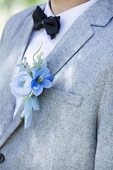 Light Blue Peony Corsage 1 Wrist Corsage & 1 Boutonniere (Light Blue Peony)