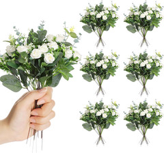 Set of 6 Bridesmaid Bouquets for Wedding, 6 White Roses Bouquets, and 155 Pcs 3