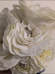 Artificial Bridal Bouquet – White Peony with Sparkles & Navy Blue Ribbon Handle