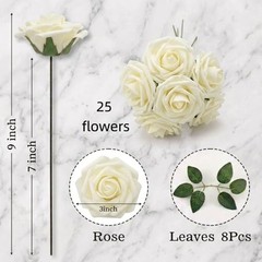 Aegero Artificial Flowerspcs Foam Fake Roses with Stems for DIY 25 Ivory