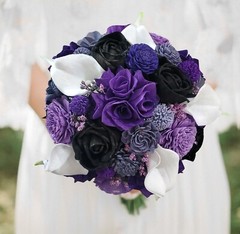 Purple White Calla Lily Bridal Bouquet Bridesmaid Black Sola Wood Wedding Flower