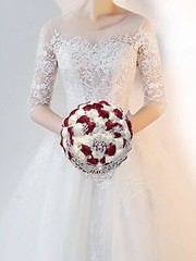 Brooch Bridal Wedding Bouquet Bride Bridesmaids Satin Rose Flower Bouquet wit…