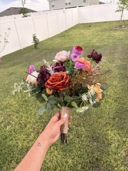 Artificial Wedding Flower Bouquet Bunch, Rose & Eucalyptus, Rustic Ranch Twine