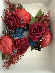 Deep Red and Navy Blue Wrist Corsage for Prom and Wedding 3pc