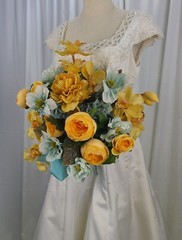 Sunny Yellow and Aqua Garden Faux Silk Wedding Bouquet