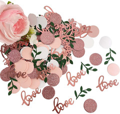 200 Pcs Rose Gold Glitter Wedding Table Confetti, Greenery Eucalyptus, Bridal Sh