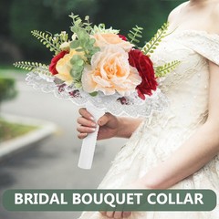 2Pcs Bridal Lace Bouquet Collars Wedding Flower Handle Reusable DIY White Floral