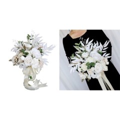 Wedding Bouquets with Ribbon for Bride White Artificial Flower Wedding Bouquets