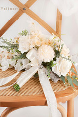 Cascading 11″ White Rose Bridal Bouquet for Rustic Boho Weddings & Events