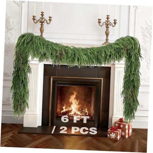 Pcs, 6Ft Norfolk Pine Garland Christmas Decorations, Real Norfolk-6Ft-2Pcs 2