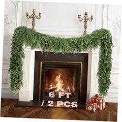 Pcs, 6Ft Norfolk Pine Garland Christmas Decorations, Real Norfolk-6Ft-2Pcs 2