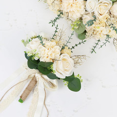 Set of 4 Bridesmaid Bouquets for Wedding, 9 Inch Boho Bridesmaid Flowers for Cer