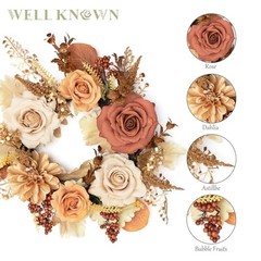 Artificial Flower Candle Rings Wreath, 12″ Small Fall Wreath Earth & Coffee