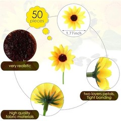 Wavwavw 50 Pcs Mini Artificial Sunflower Heads with Iron Stems for 1.77 Inch