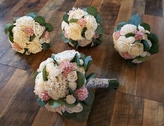 8PC Pink & White Sola Wood Flower Bridal Bouquet Bridesmaid Wedding Flower Set